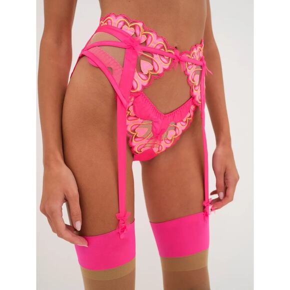 For Love & Lemons Graphic Hearts Garter Embroidered Lingerie Victoria's Secret - Picture 8 of 12